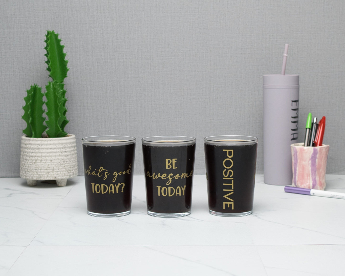 500ml Glass Tumbler Gift Sets with Positive Messages, What's Good Today, Be Awesome Today, Positive Vibes Mind Life, Gift Box