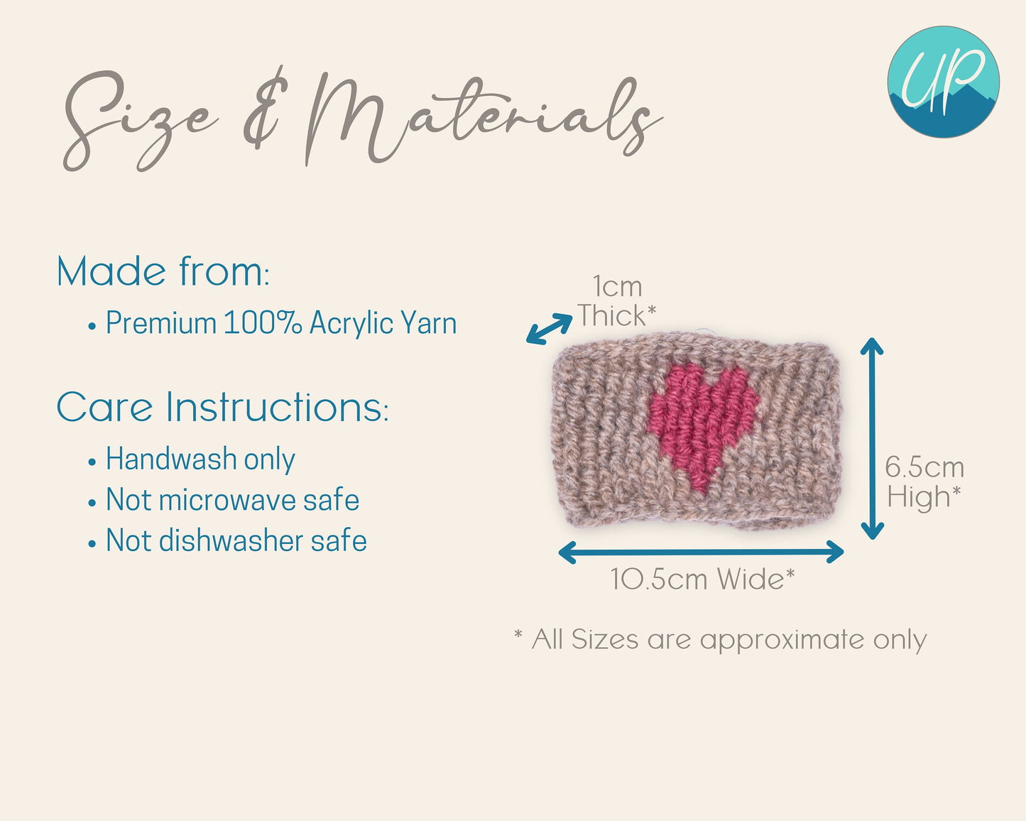 Cute Crochet Heart Cup Cozy for Takeaway Cups, Eco Friendly Handmade Coffee Lovers Gift, Hot Chocolate Hug, Self Care Inspirational Quotes