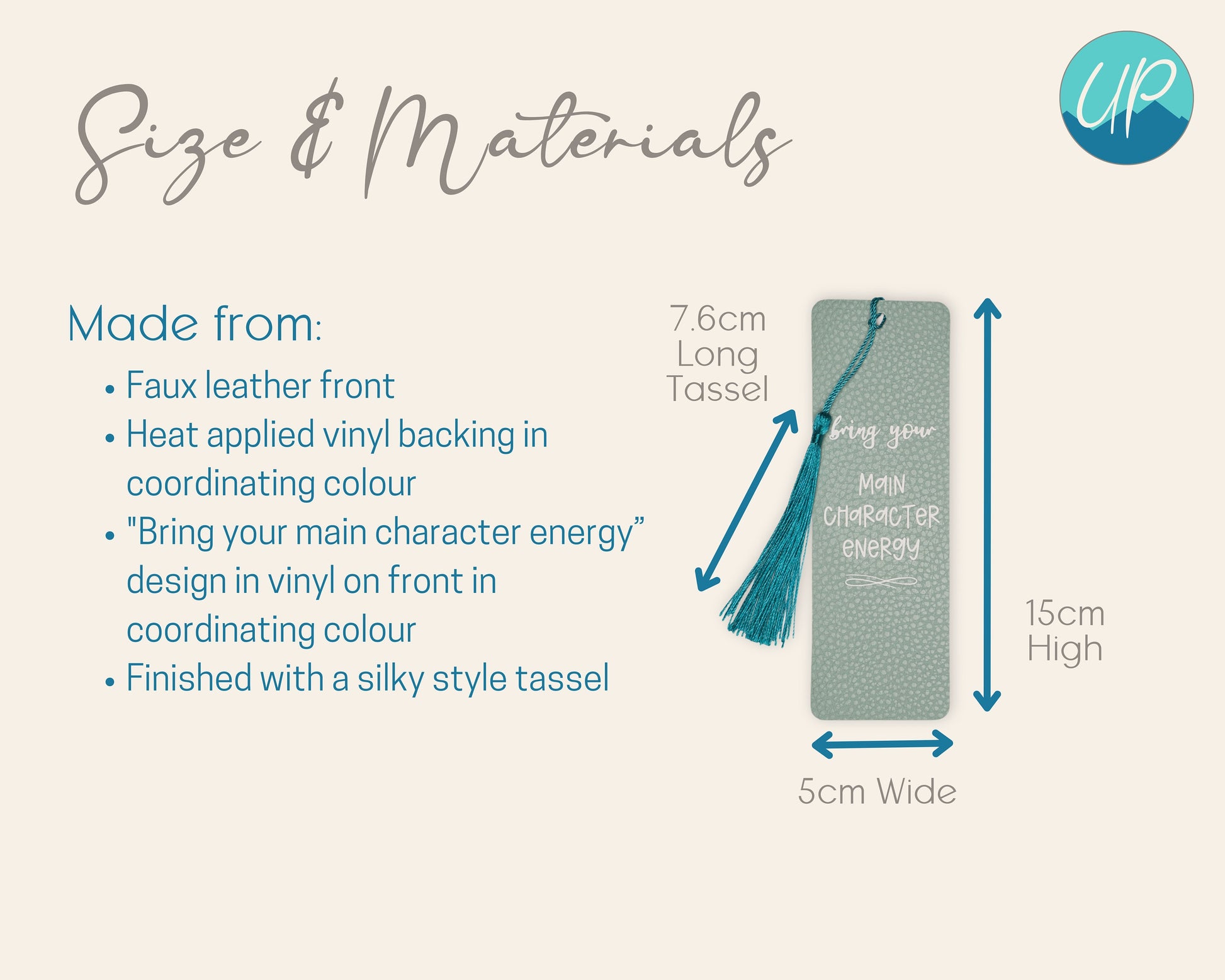 Custom Bring Your Main Character Energy Faux Leather Bookmark, Handmade Pastel Gift for Book Lovers, Self Care Inspirational Quotes