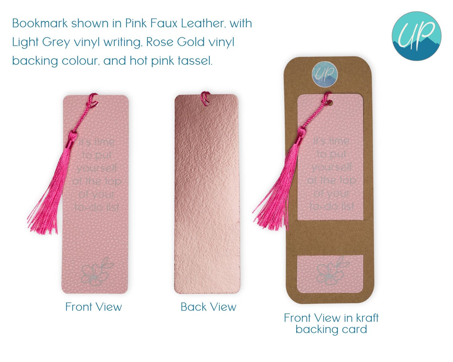 Custom Put Yourself at Top of Your To-Do List Faux Leather Bookmark, Handmade Pastel Gift for Book Lovers, Self Care Inspirational Quotes