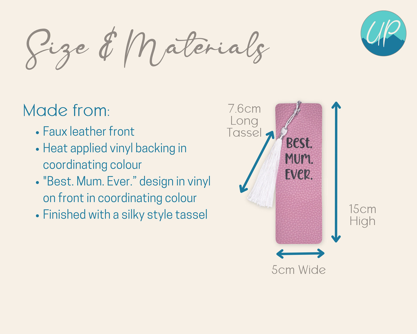 Personalised Best Mum Ever Faux Leather Bookmark, Handmade Pastel Gift for Book Lovers, Self Care Inspirational Quotes, Mother's Day Gift