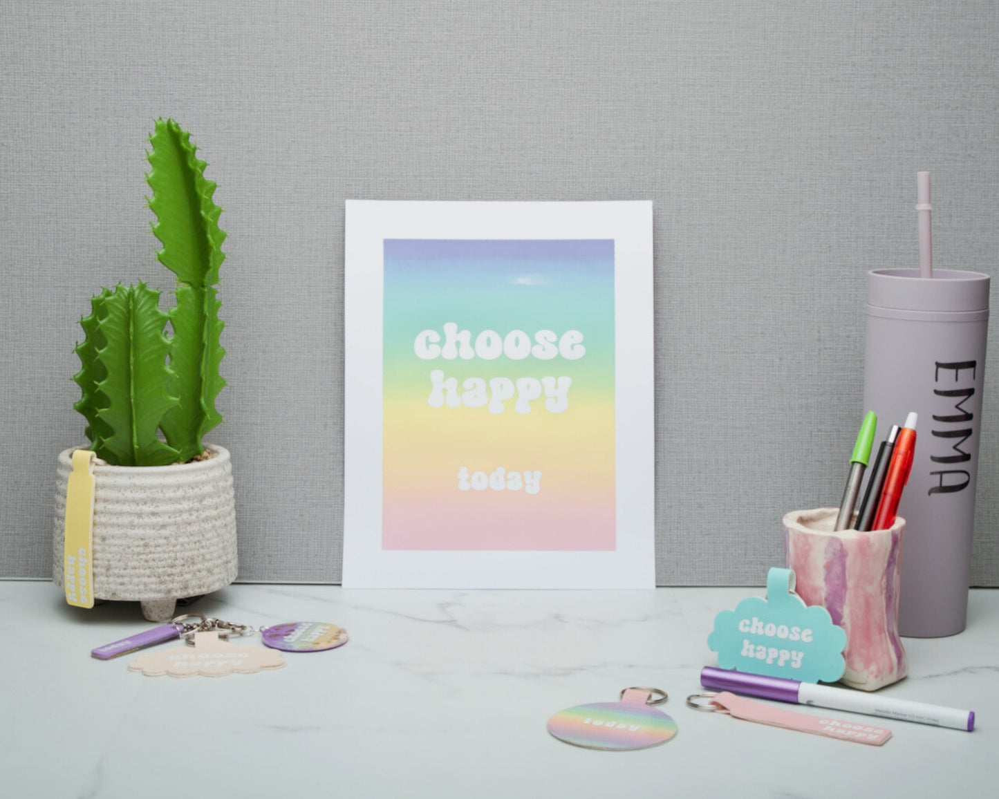 Choose Happy Today Limited Edition Screen Print, Blended Rainbow Wall Art, Self Care Inspirational Quotes, 8 x 10 inches, Best Friend Gifts