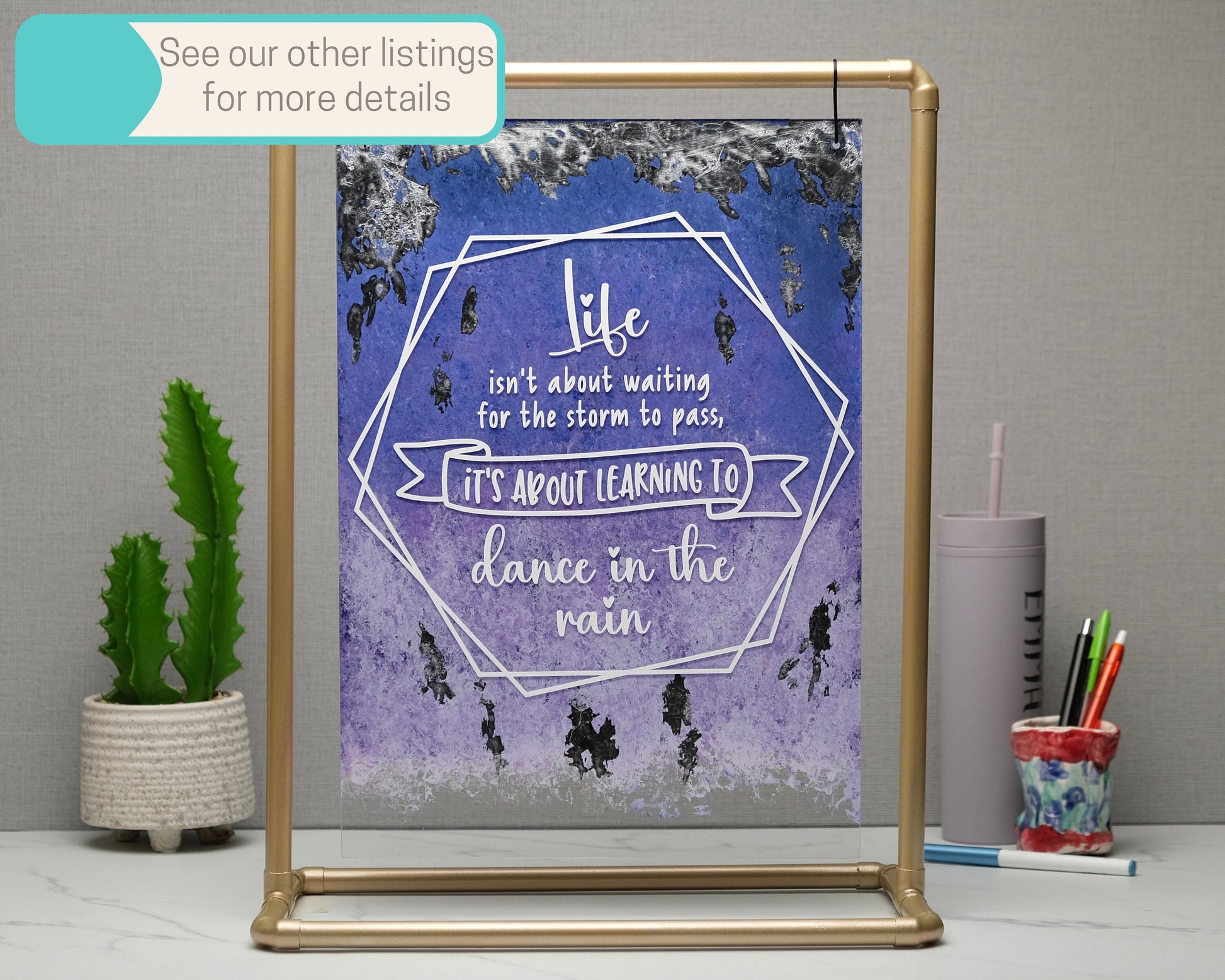Inspirational quote wall art, Life isn't about waiting for the storm to pass, learning to dance in the rain, self care, gift for friends