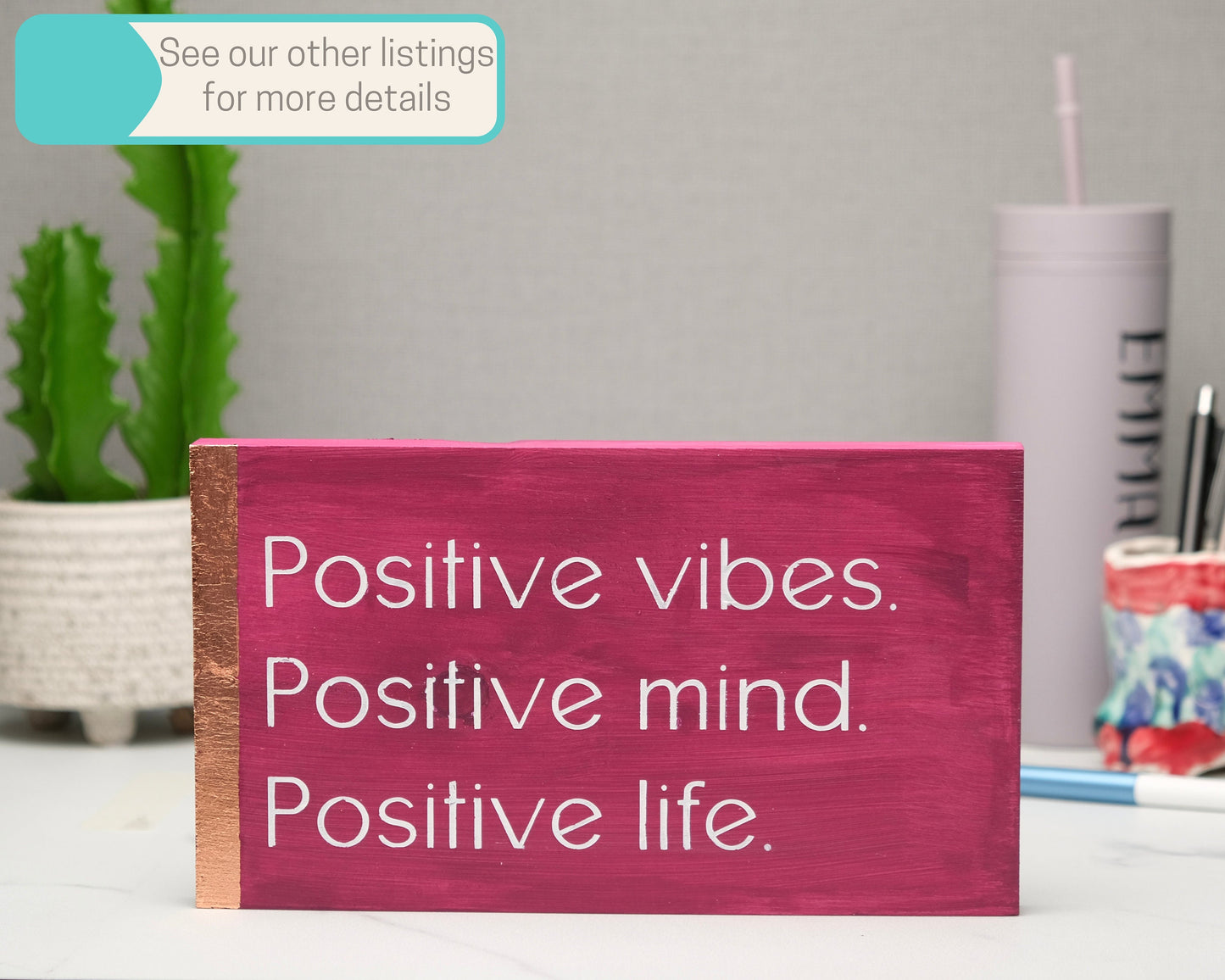 Positive Vibes, Positive Mind, Positive Life, custom wood block sign, inspirational quote, self care home decor, gift for her, gift for him
