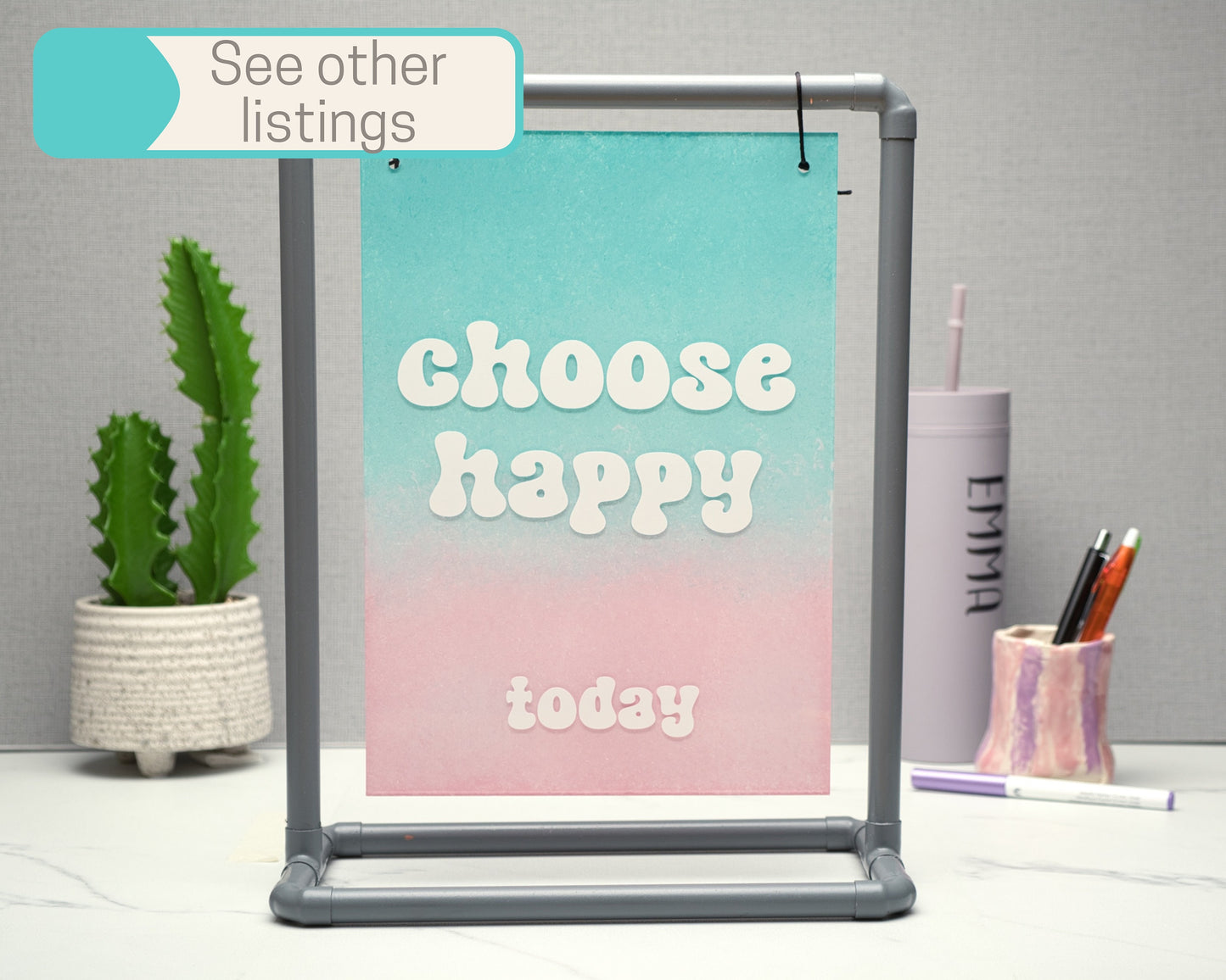 Choose Happy Glass Tumbler, 500ml Highball Glass, Everyday Glass, Self Care Inspirational Quotes, Pastel Rainbow, Pearl, Colour Changing