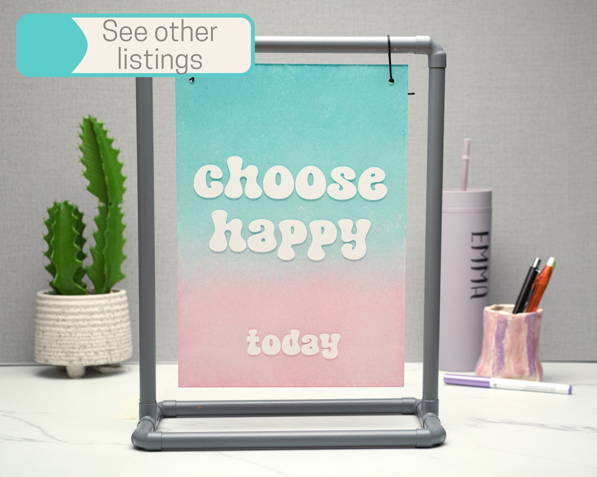 Choose Happy Glass Tumbler, 500ml Highball Glass, Everyday Glass, Self Care Inspirational Quotes, Pastel Rainbow, Gold, Colour Changing