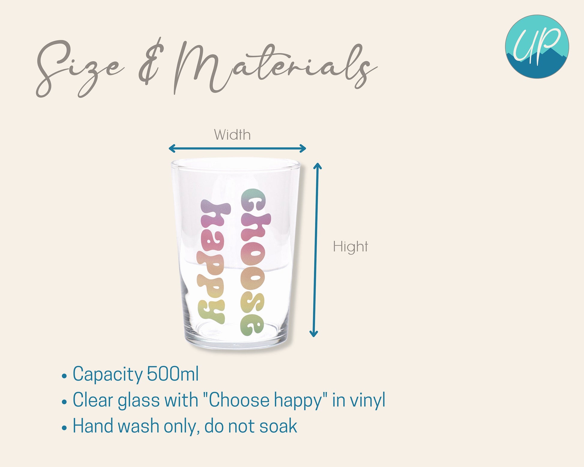 Choose Happy Glass Tumbler, 500ml Highball Glass, Everyday Glass, Self Care Inspirational Quotes, Pastel Rainbow, Gold, Colour Changing