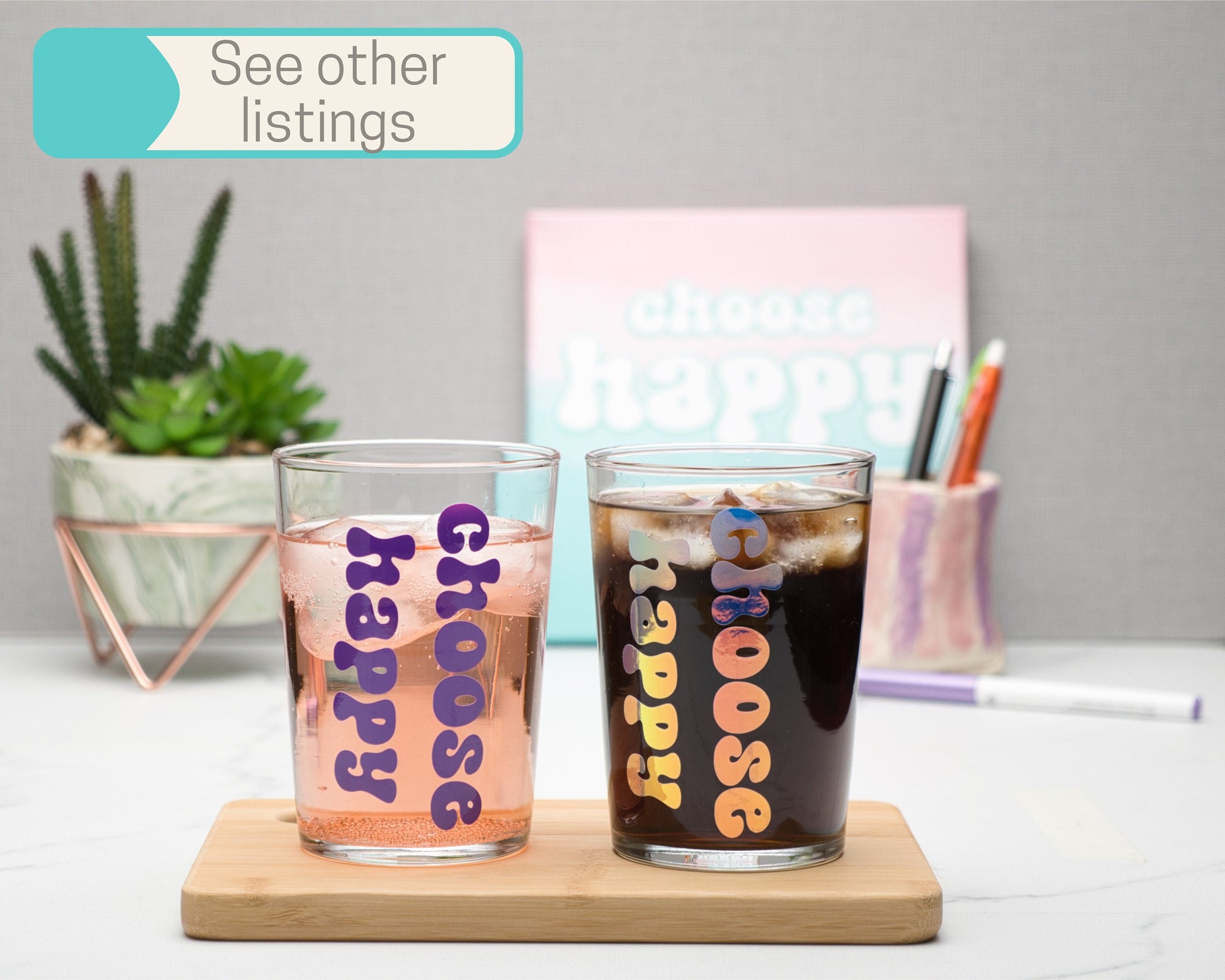 Choose Happy Today Pink to Blue Self Care Inspirational Quotes Square Canvas Wall Art, Happy Place