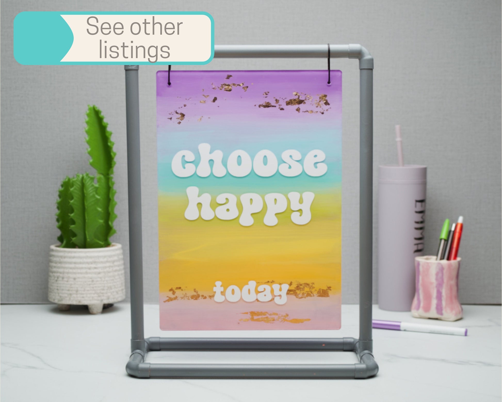 Choose Happy Today Limited Edition Screen Print, Blended Rainbow Wall Art, Self Care Inspirational Quotes, 8 x 10 inches, Best Friend Gifts