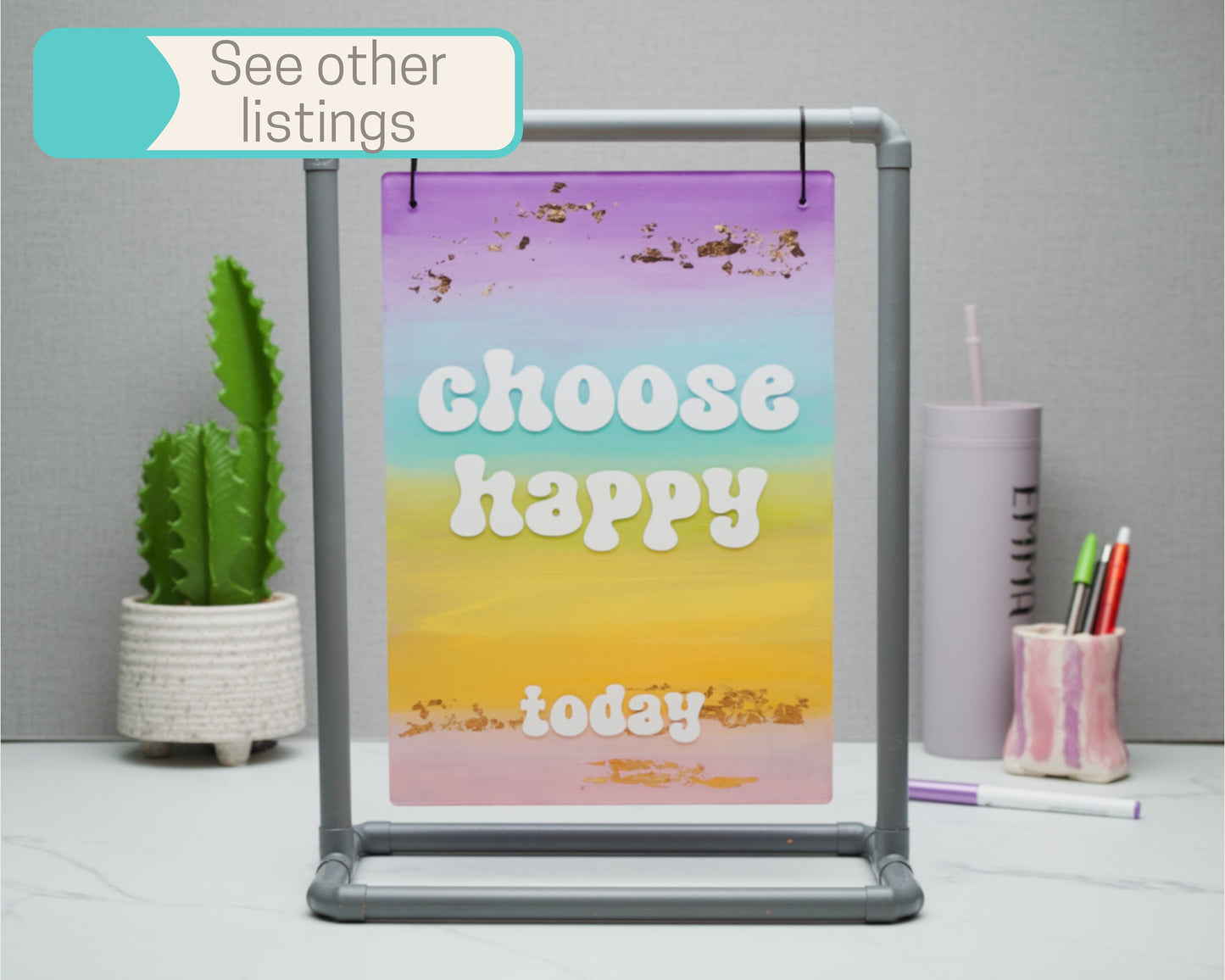 Choose Happy Today Blue to Pink Ombre Wall Art, Self Care Inspirational Quotes, A4 Wall Art, Happy Place, Best Friend Gifts, Gifts for Her