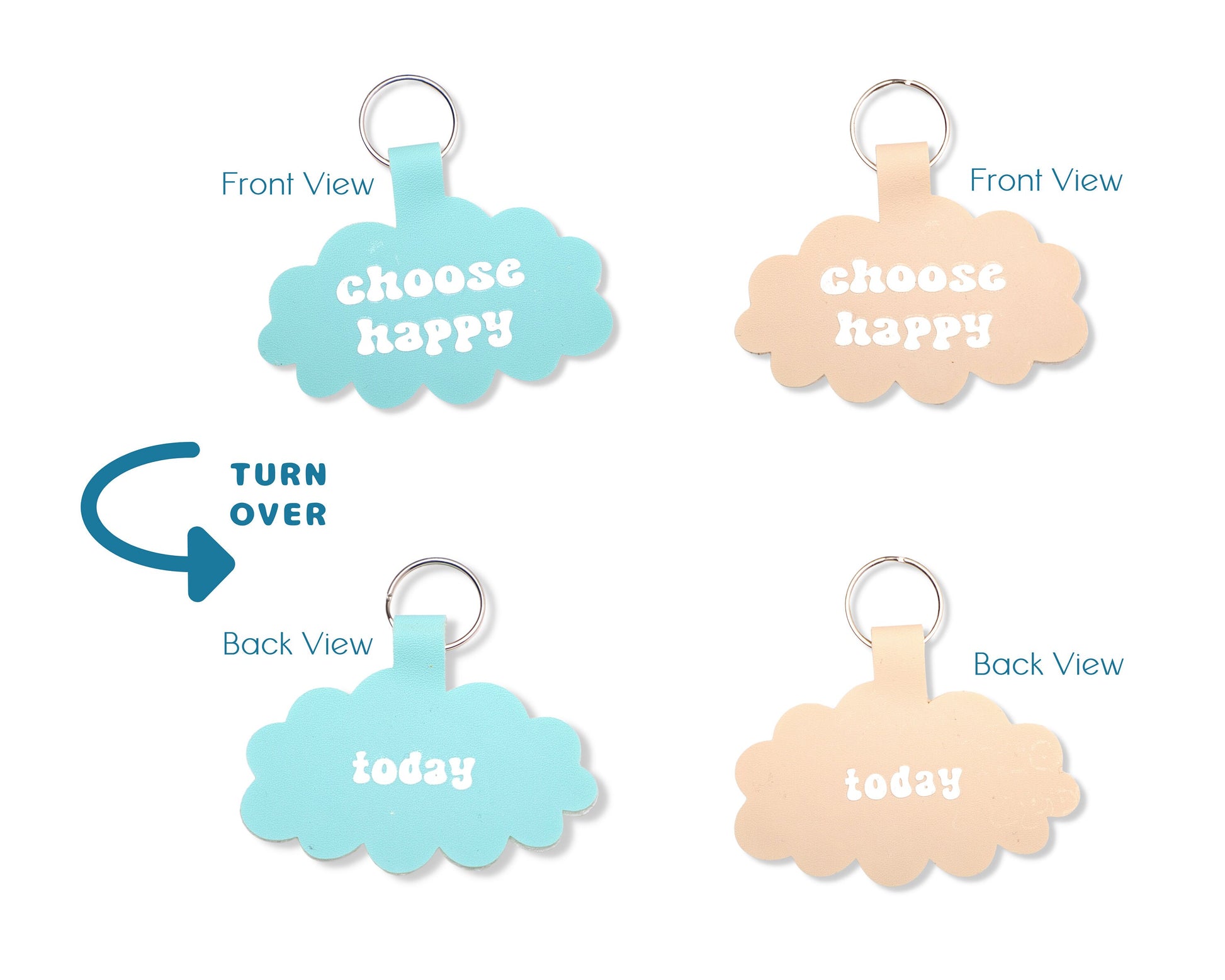 Custom Choose Happy Today Motivational Keyrings in Pastel Faux Leather, Light Weight Keychain Accessory, Self Care Inspirational Quotes