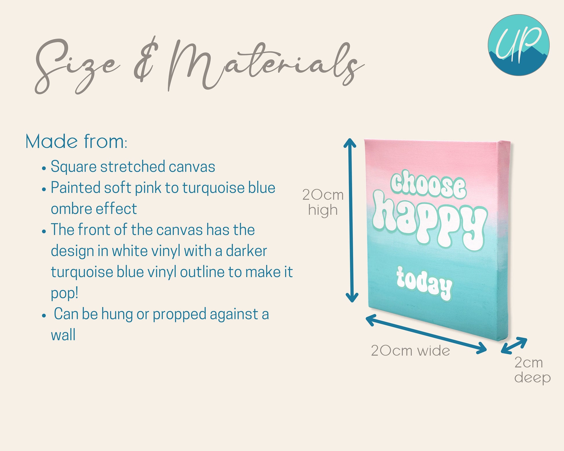 Choose Happy Today Pink to Blue Self Care Inspirational Quotes Square Canvas Wall Art, Happy Place