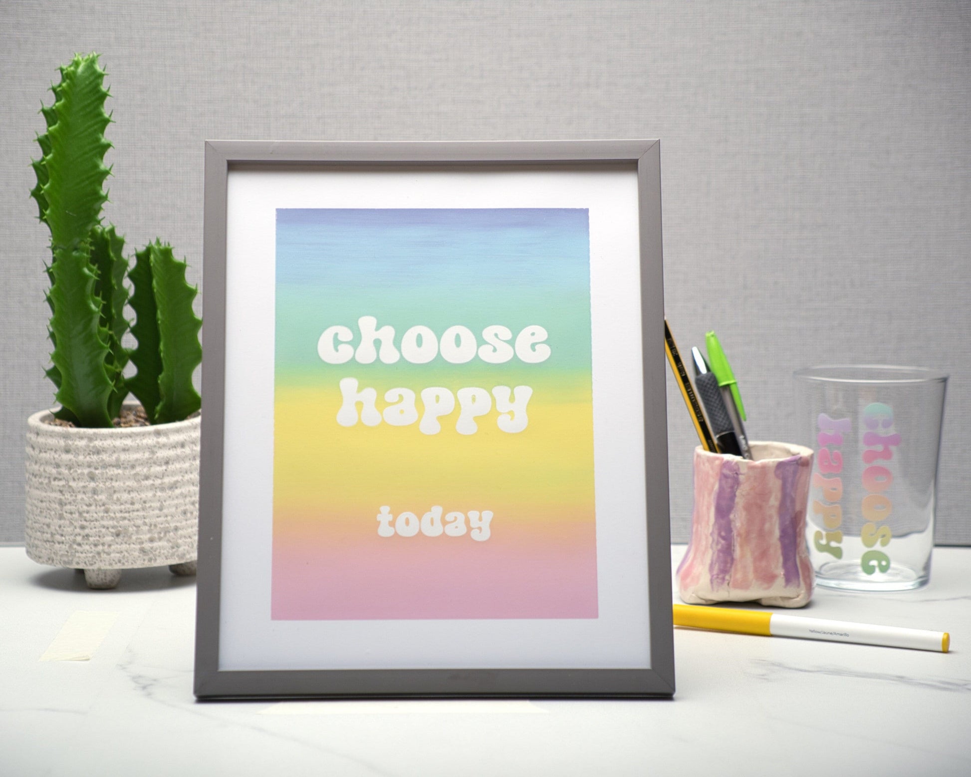 Choose Happy Today Limited Edition Screen Print, Blended Rainbow Wall Art, Self Care Inspirational Quotes, 8 x 10 inches, Best Friend Gifts