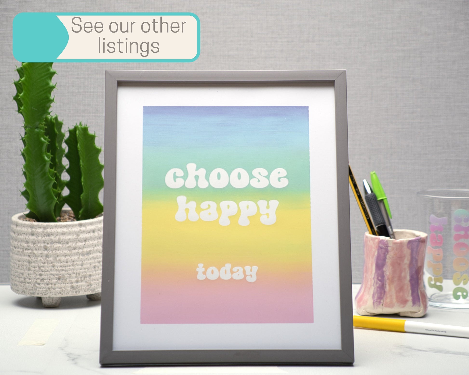 Choose Happy Today Motivational Keyrings, Hand Painted Light Weight Acrylic Keychain Accessory, Self Care Inspirational Quotes, Rainbow Gift