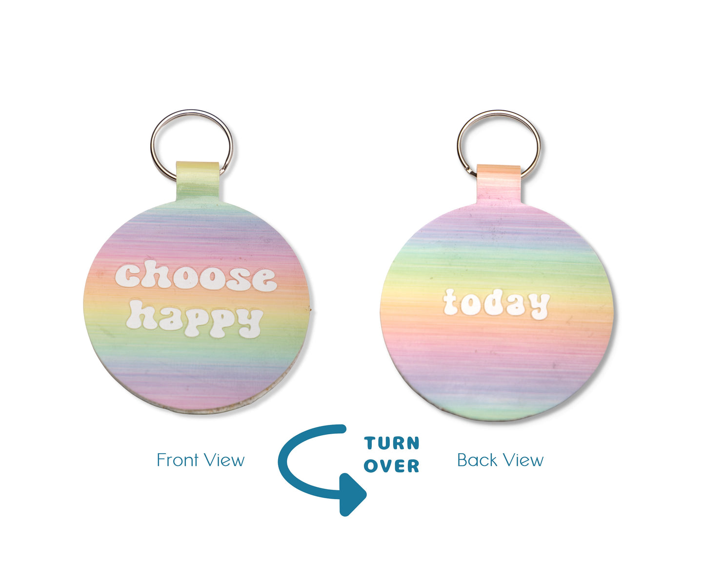 Custom Choose Happy Today Motivational Keyrings in Pastel Faux Leather, Light Weight Keychain Accessory, Self Care Inspirational Quotes