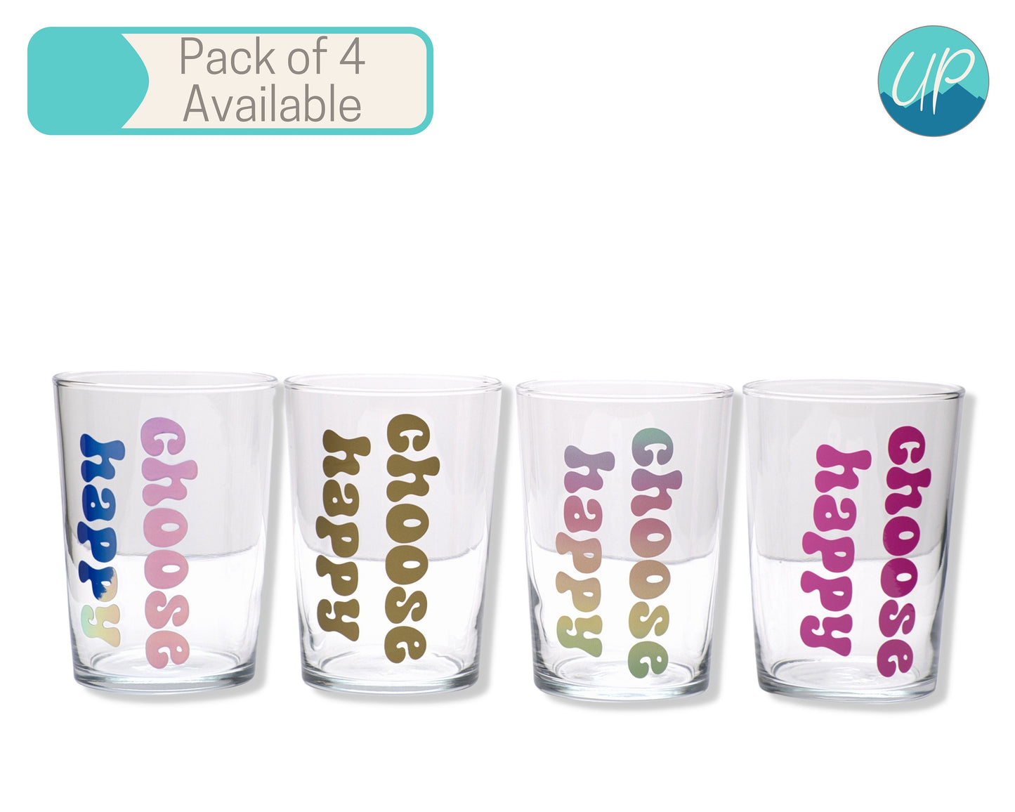 Choose Happy Glass Tumbler, 500ml Highball Glass, Everyday Glass, Self Care Inspirational Quotes, Pastel Rainbow, Gold, Colour Changing