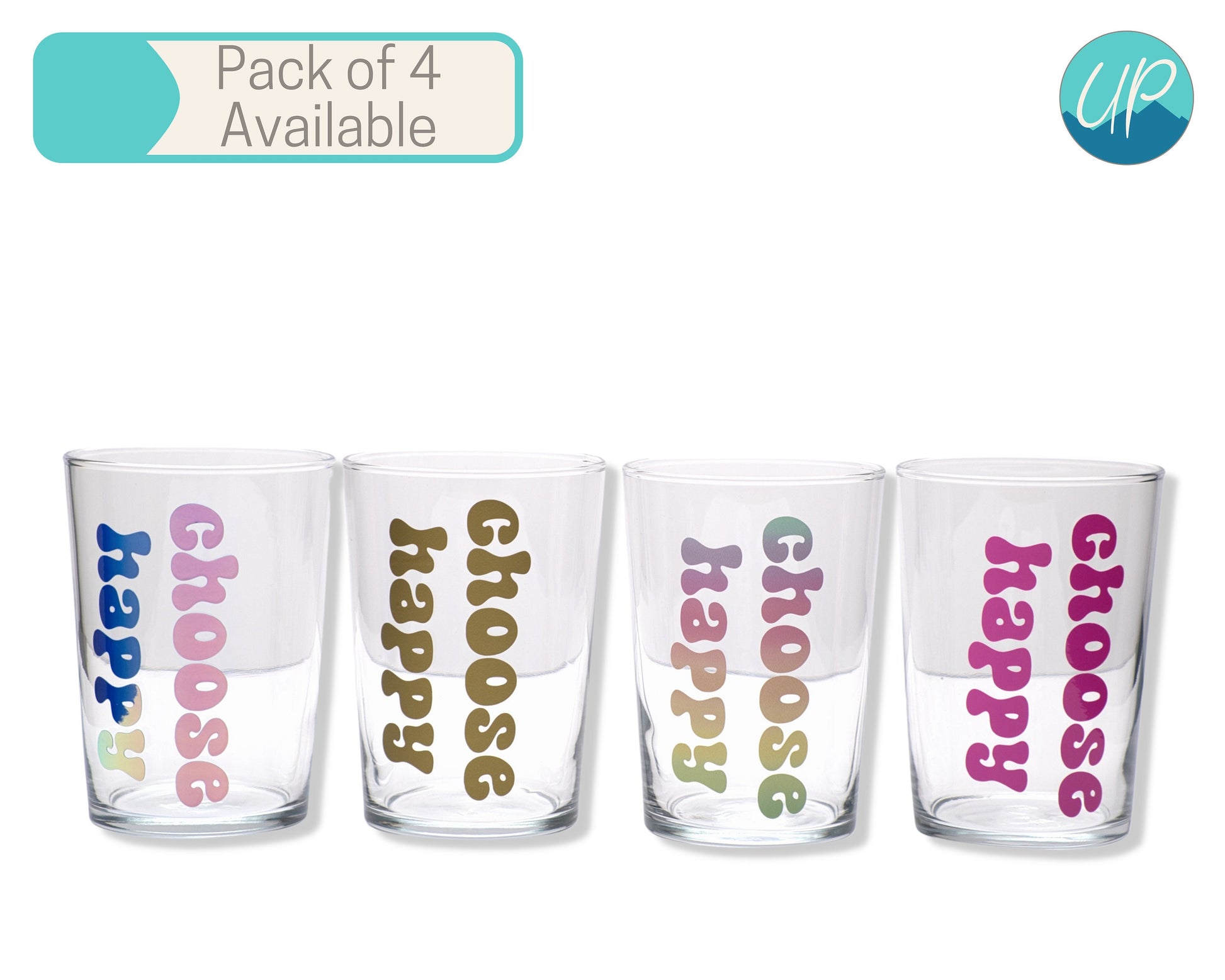 Choose Happy Glass Tumbler, 500ml Highball Glass, Everyday Glass, Self Care Inspirational Quotes, Pastel Rainbow, Gold, Colour Changing