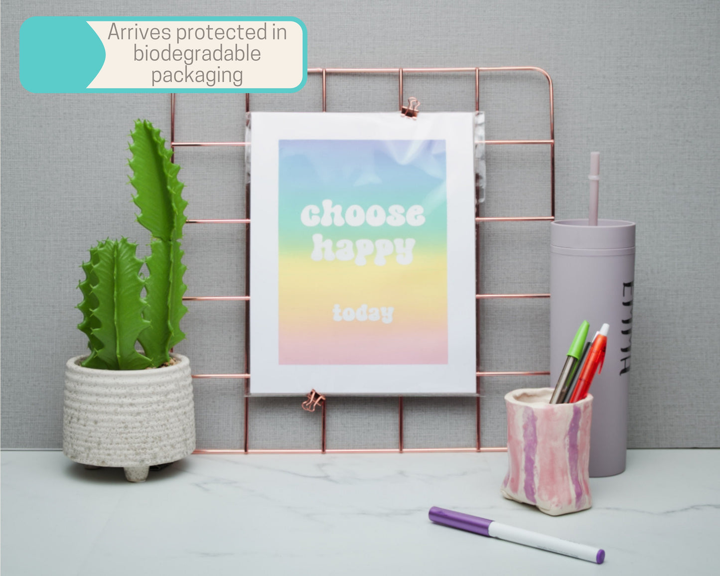 Choose Happy Today Limited Edition Screen Print, Blended Rainbow Wall Art, Self Care Inspirational Quotes, 8 x 10 inches, Best Friend Gifts