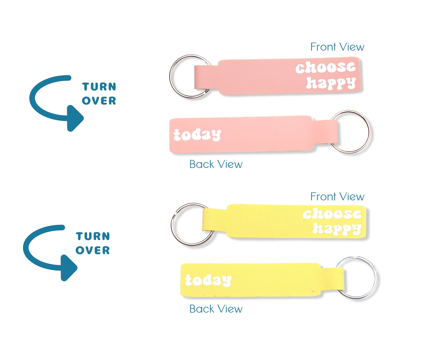 Custom Choose Happy Today Motivational Keyrings in Pastel Faux Leather, Light Weight Keychain Accessory, Self Care Inspirational Quotes