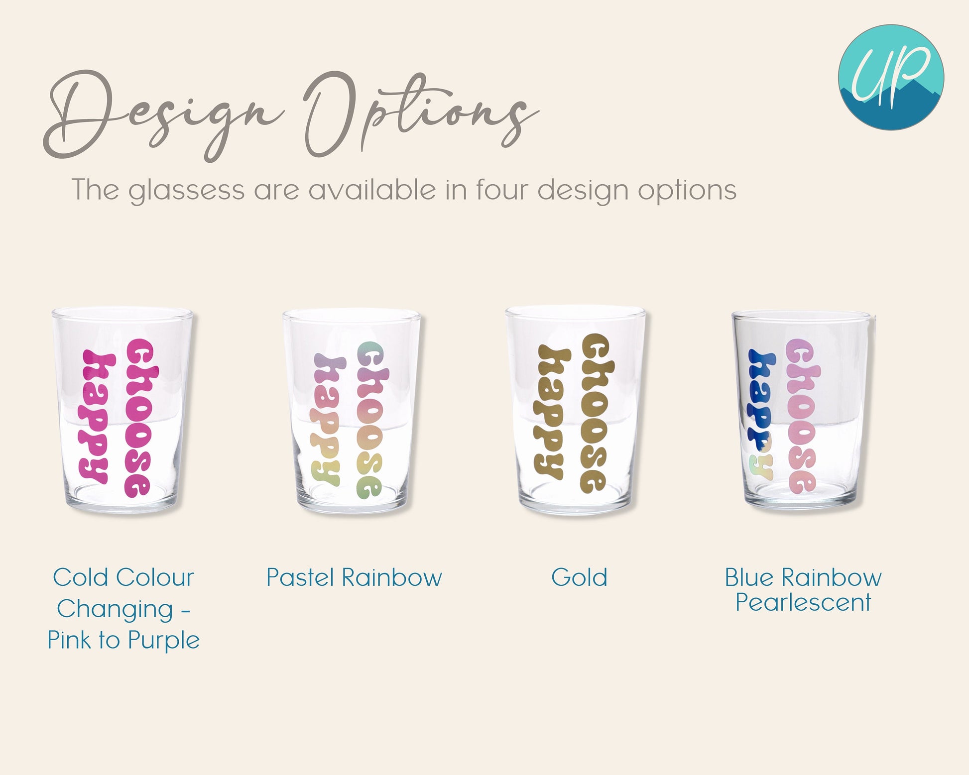Choose Happy Glass Tumbler, 500ml Highball Glass, Everyday Glass, Self Care Inspirational Quotes, Pastel Rainbow, Gold, Colour Changing