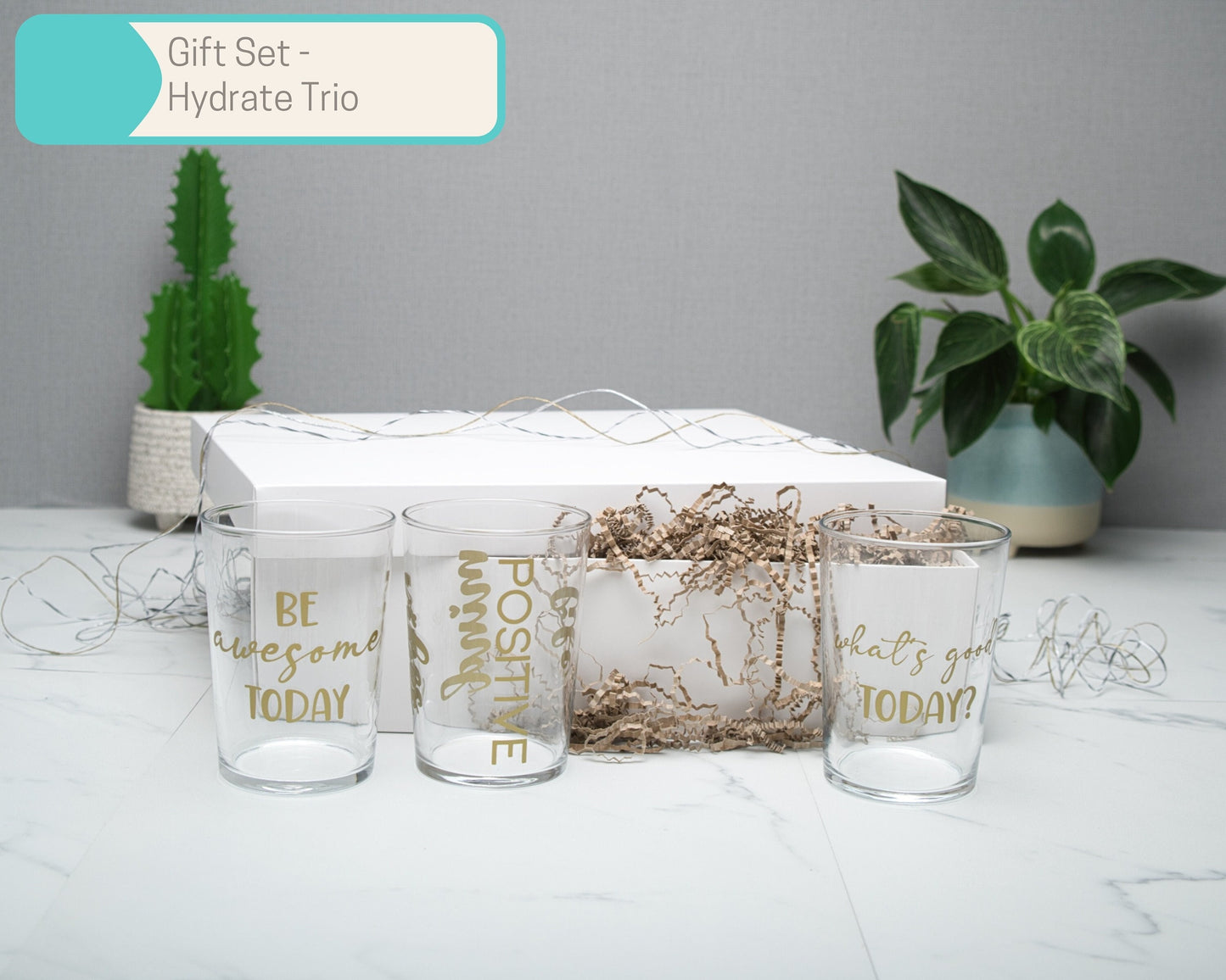 500ml Glass Tumbler Gift Sets with Positive Messages, What's Good Today, Be Awesome Today, Positive Vibes Mind Life, Gift Box