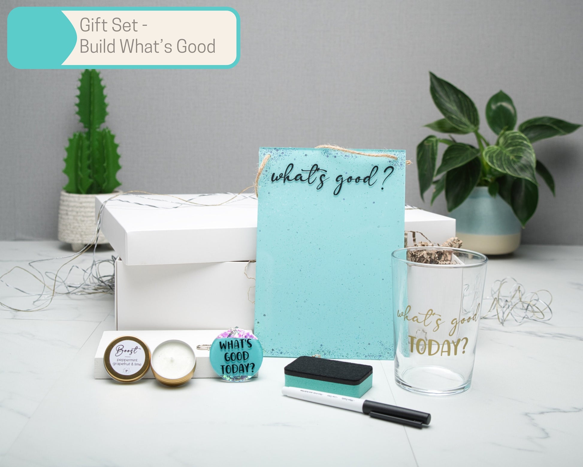 A5 Reusable Acrylic todo List with Gold Copper Pipe Display Stand, Wall Art Gift Sets in Multiple Sizes, What's Good Wall Art Home Decor