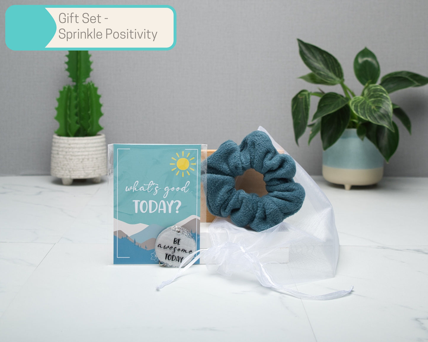Positivity Wall Art Gift Sets in Multiple Sizes, Cozy Scrunchie, A6 Art Print, keyring, candle, 500ml glass tumbler, Home Decor Gift Box