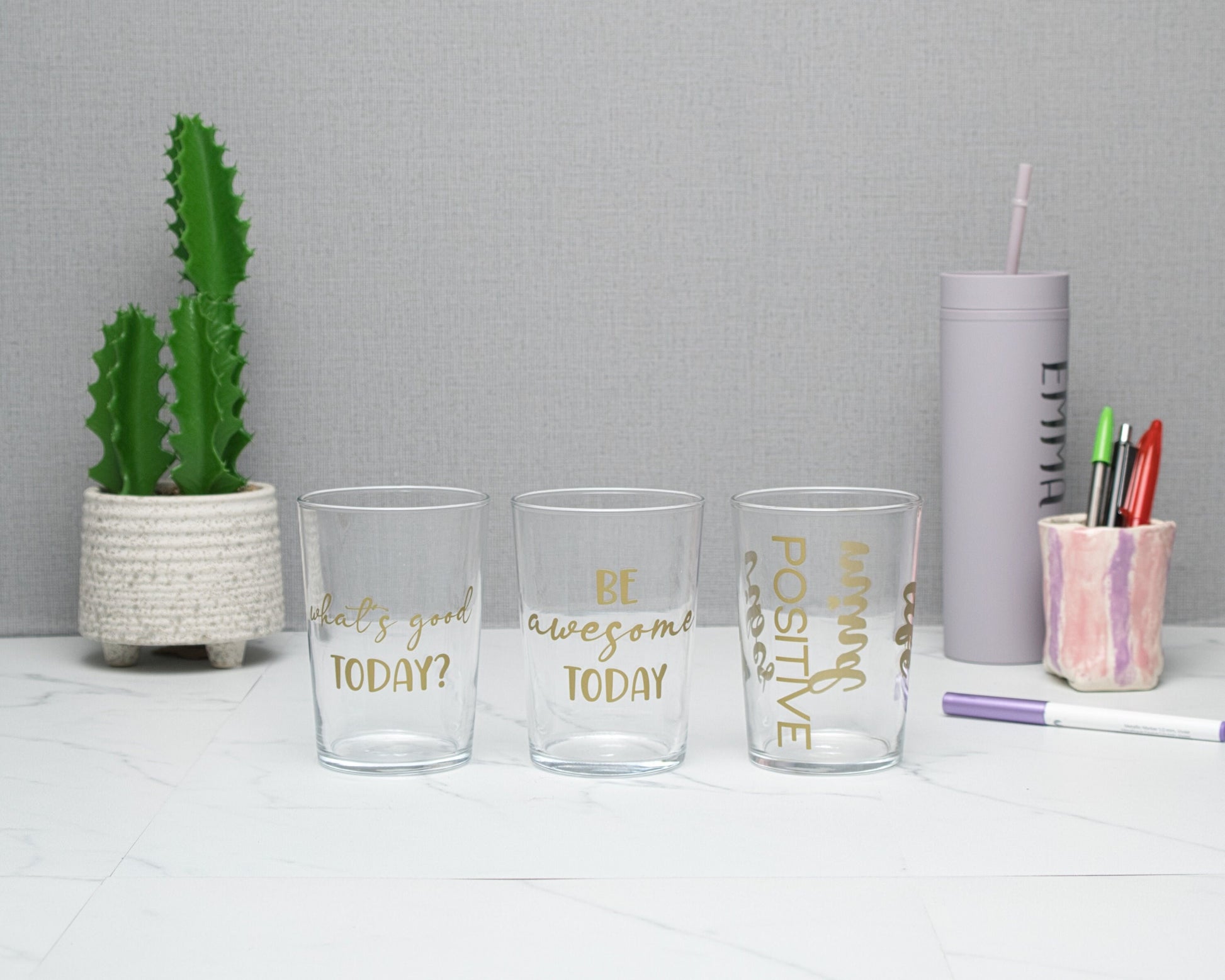 500ml Glass Tumbler Gift Sets with Positive Messages, What's Good Today, Be Awesome Today, Positive Vibes Mind Life, Gift Box