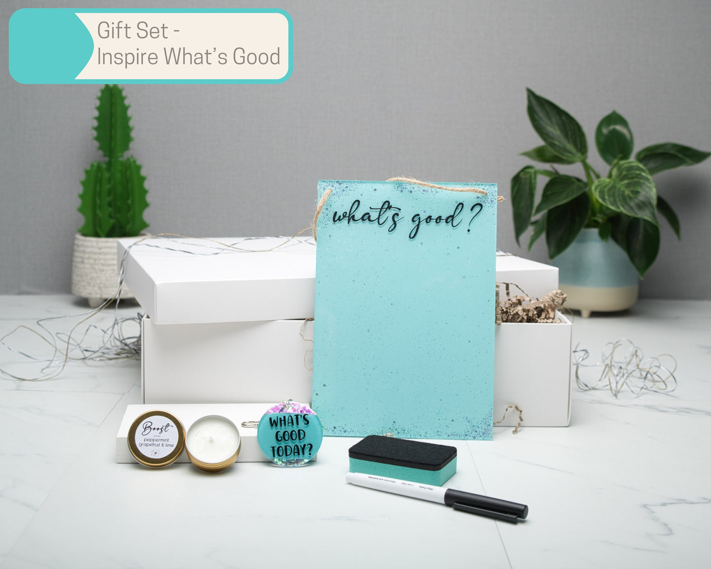 A5 Reusable Acrylic todo List with Gold Copper Pipe Display Stand, Wall Art Gift Sets in Multiple Sizes, What's Good Wall Art Home Decor