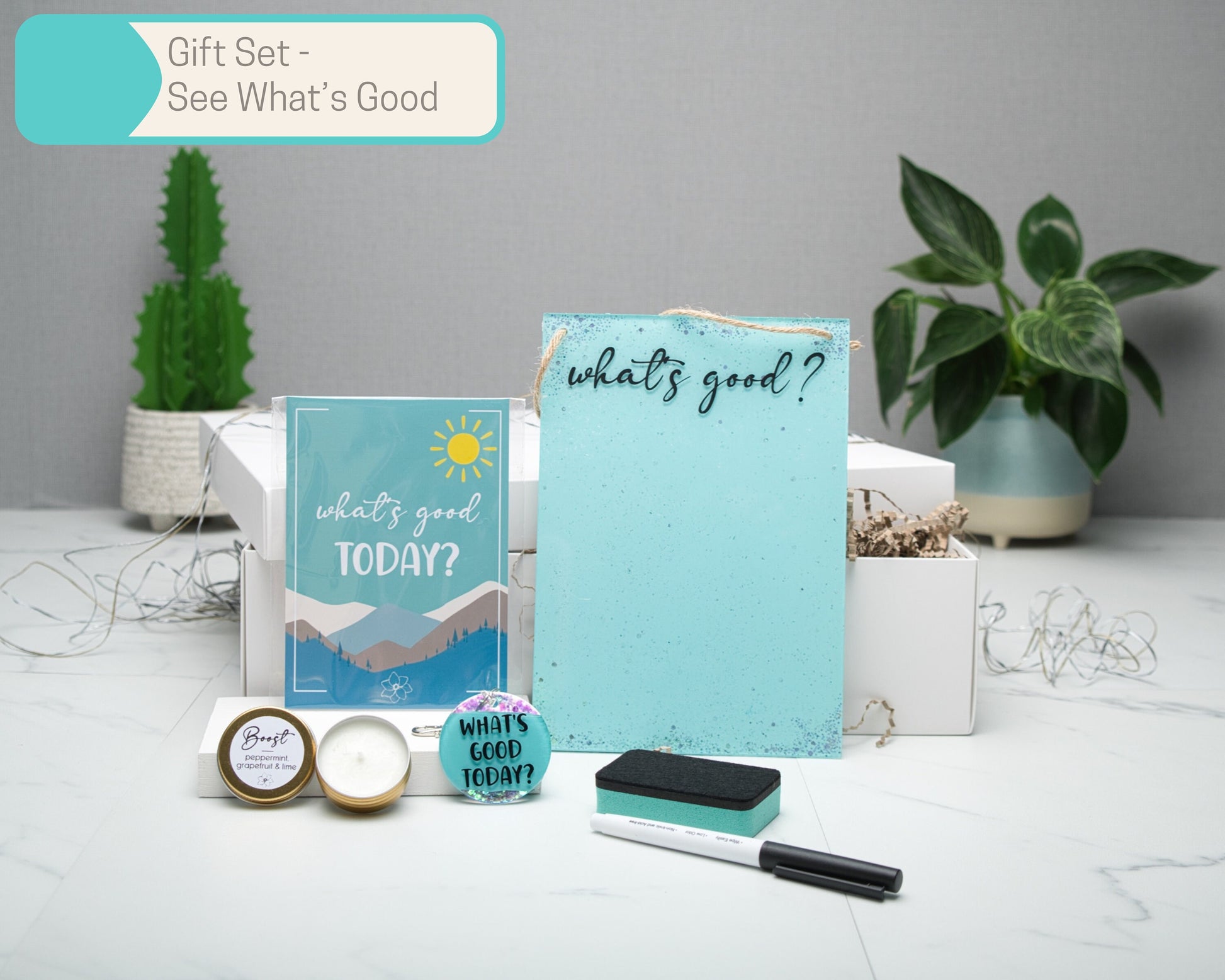A5 Reusable Acrylic todo List with Gold Copper Pipe Display Stand, Wall Art Gift Sets in Multiple Sizes, What's Good Wall Art Home Decor