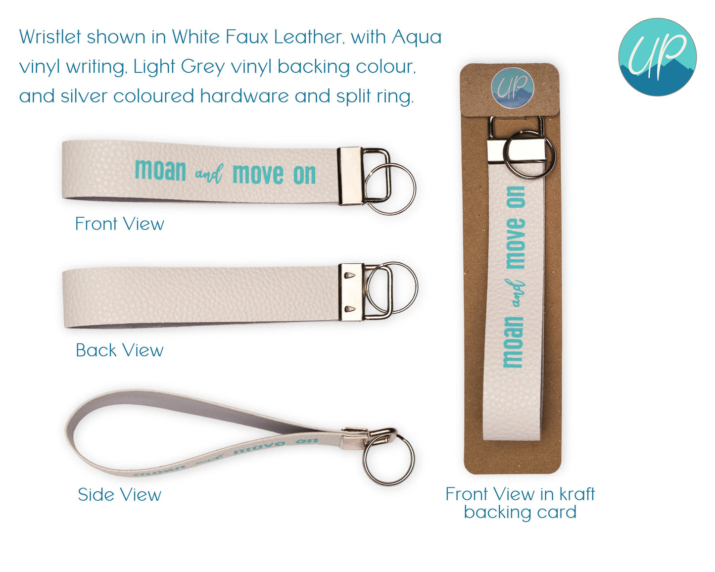 Custom Moan and Move On Faux Leather Wristlet Keyring, Handmade Pastel Keychain, Self Care Inspirational Quotes, Bag Charm Gift for Friends