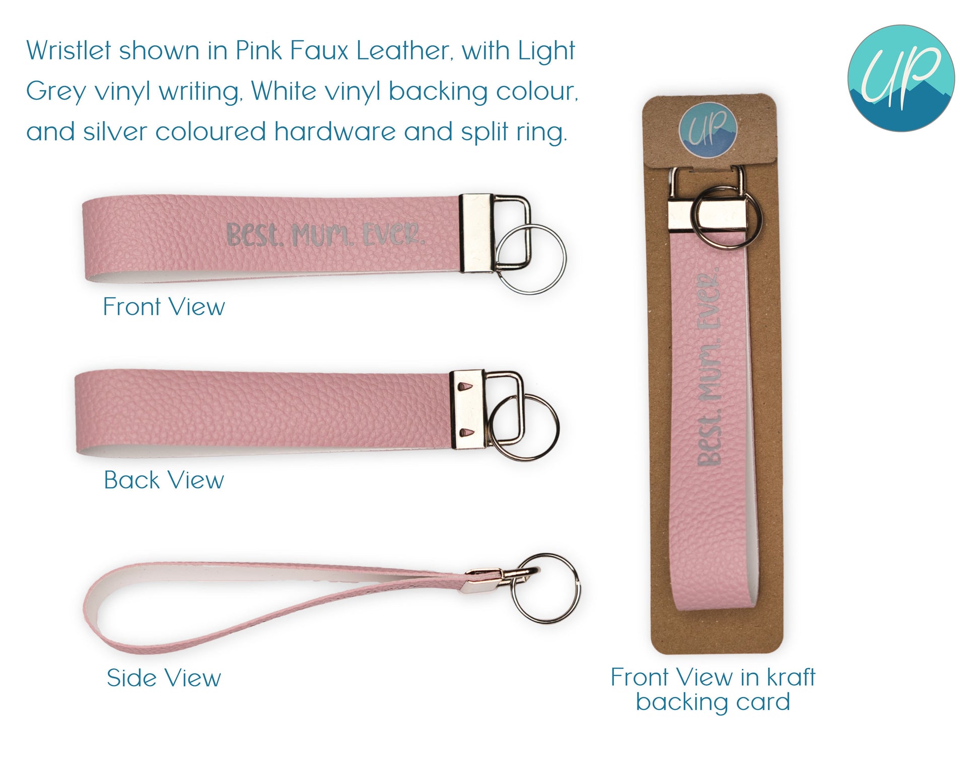 Personalised Best Mum Ever Faux Leather Wristlet Keyring, Handmade Custom Pastel Keychain, Self Care Inspirational Quotes, Mother's Day Gift