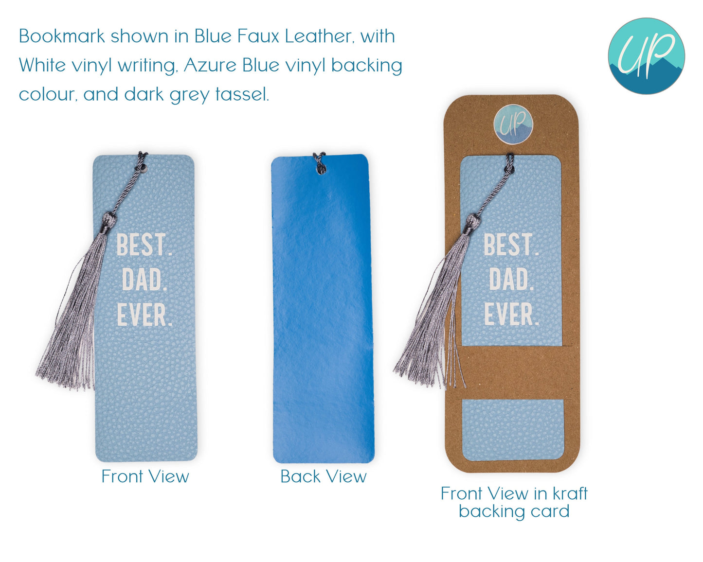 Personalised Best Dad Ever Faux Leather Bookmark, Handmade Pastel Gift for Book Lovers, Self Care Inspirational Quotes, Father's Day Gift