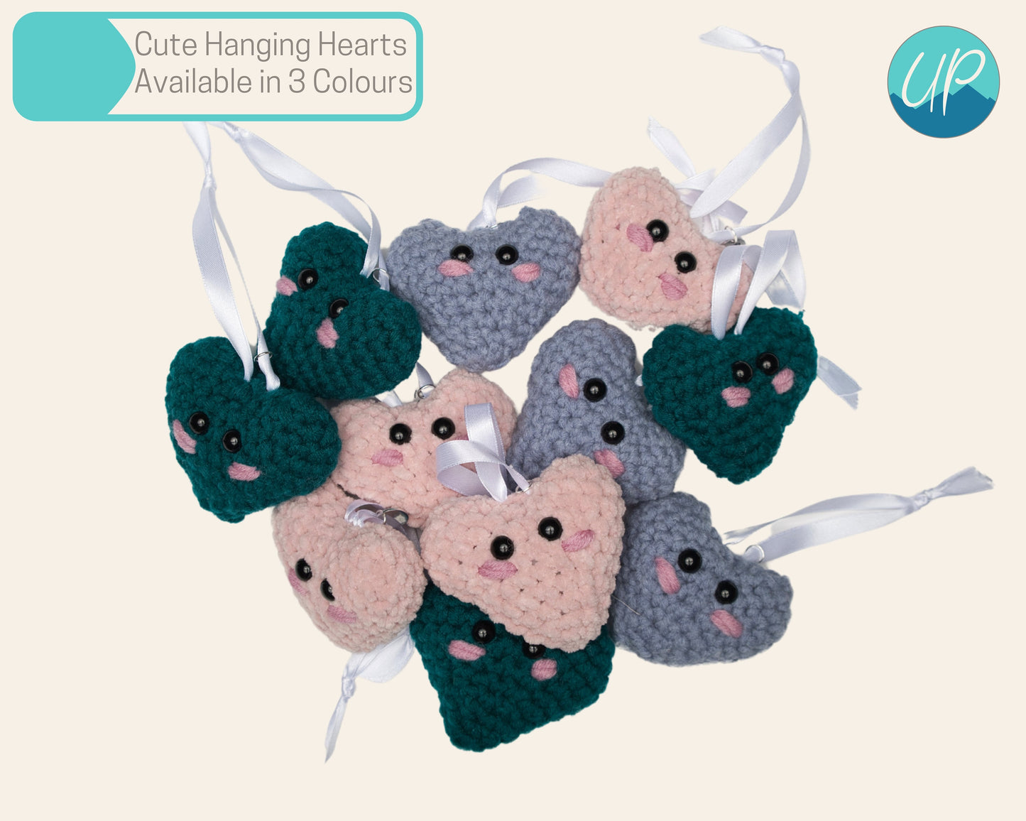 Cute Crochet Hanging Heart, Handmade Kawaii Home Decor Gift, Door Hanger, Self Care Inspirational Quotes, Pocket Hug for Friends, Self Love