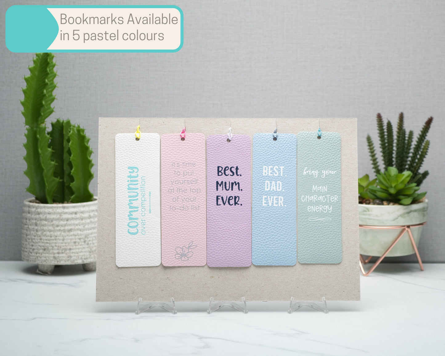 Custom Community over Competition Faux Leather Bookmark, Handmade Pastel Gift for Book Lovers, Self Care Inspirational Quotes